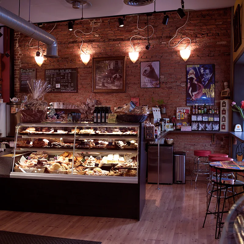 Bakery interior and pastry counter