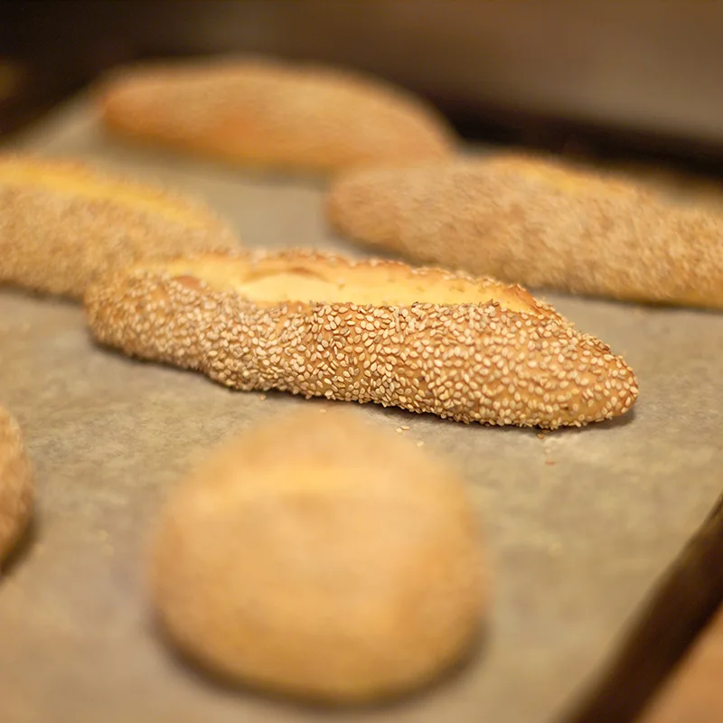 Fresh sesame-topped bread