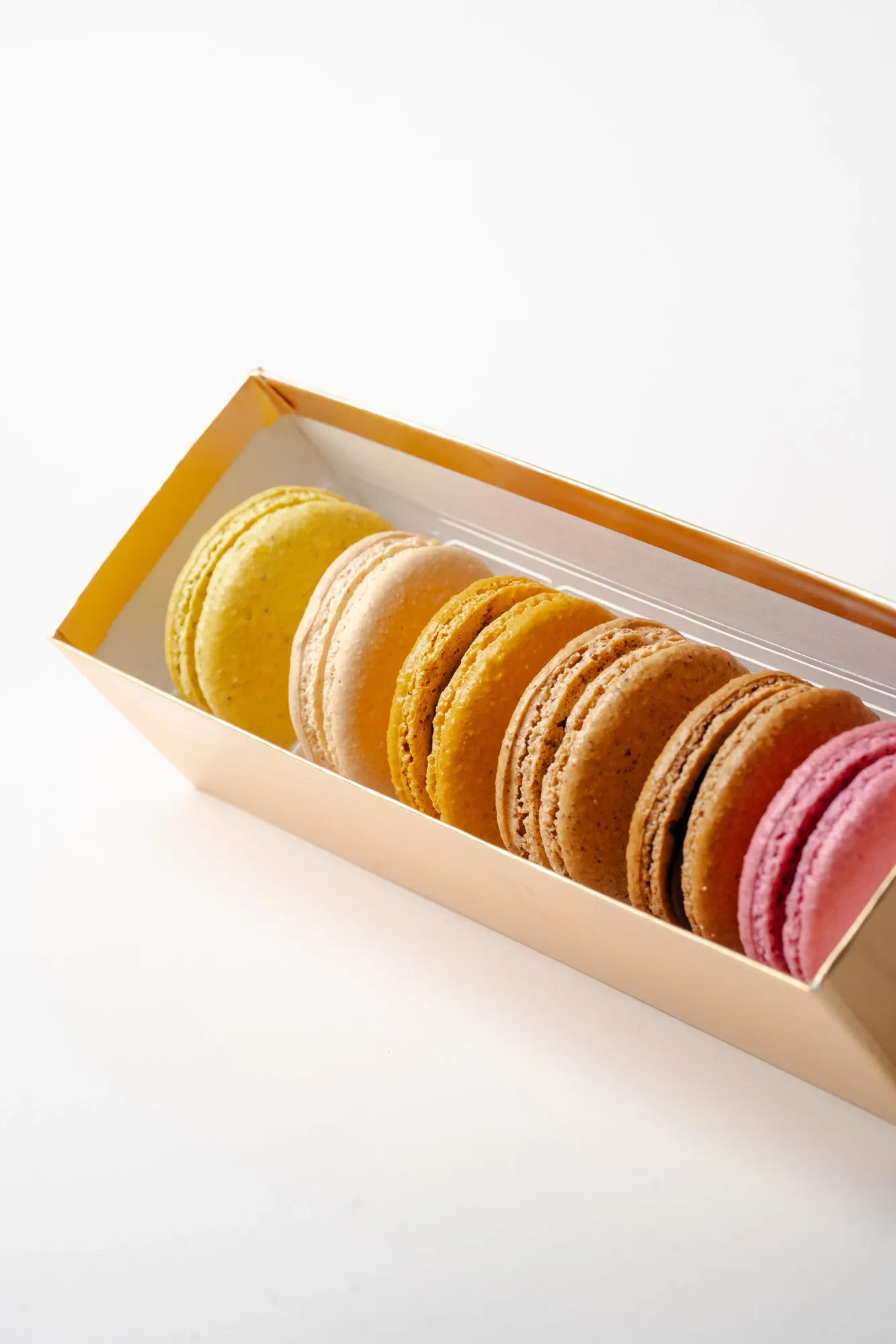 Box of colorful macarons