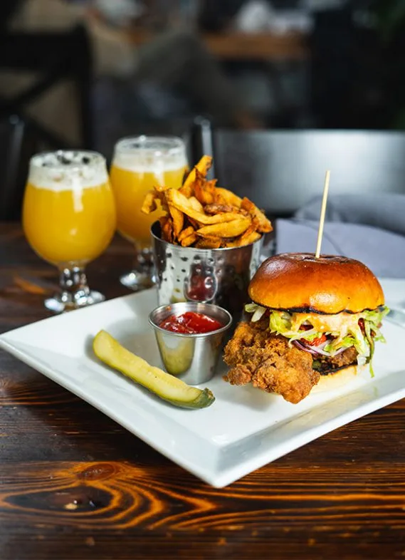 Sandwich, fries and drinks at Social Still
