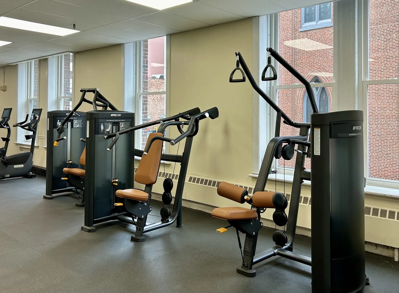 Strength equipment beside windows at Reading YMCA