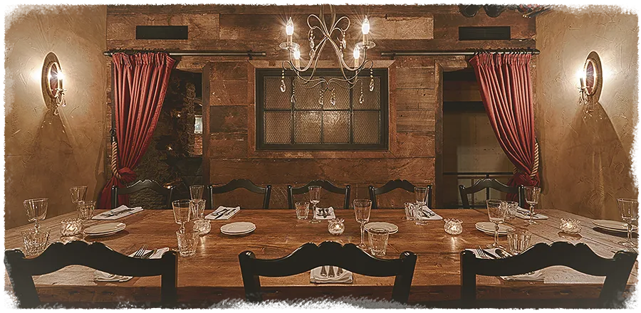 Private dining room set with a long table