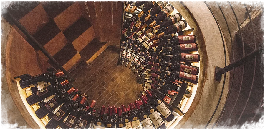 Spiral wine cellar seen from above