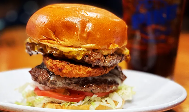 Burger served on a plate at Pike Cafe